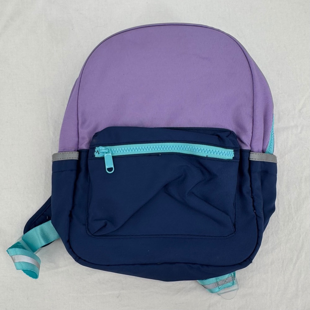 Pottery Barn Kids Mini Backpack 12" Purple & Navy Blue Colorblock Bag Reflective
